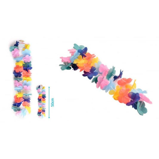 Collar hawaiano multicolor azulado 50cm