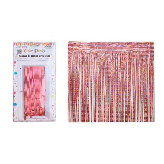 Cortina de flecos metalizados oro rosado 1x2 M