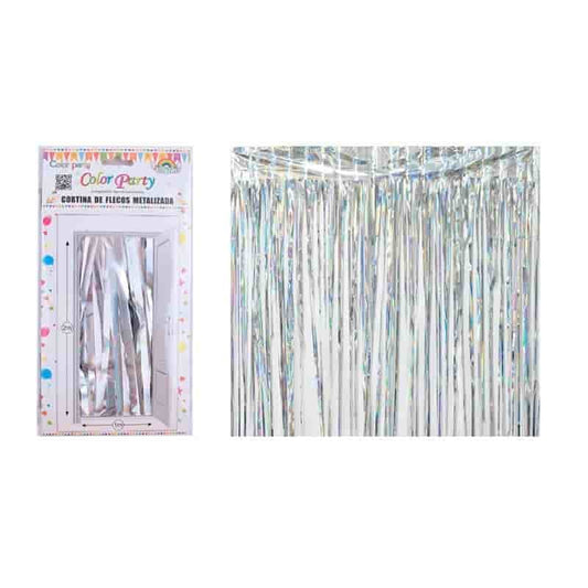 Cortina de flecos plateado 1x2 M