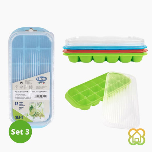 Set 3 Cubiteras con Tapa 18 Cubitos