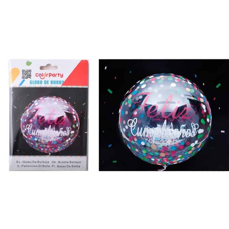 Globo transparente Feliz Cumpleaños de burbuja 60cm