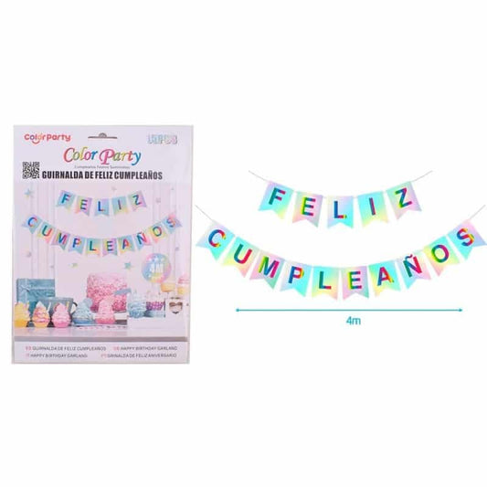 Guirnalda "Feliz Cumpleaños" holográfica multicolor 4M