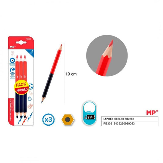 Pack de 3 lápices bicolor grueso