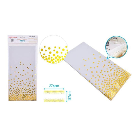 Mantel de plástico con lunares dorados 137x274cm