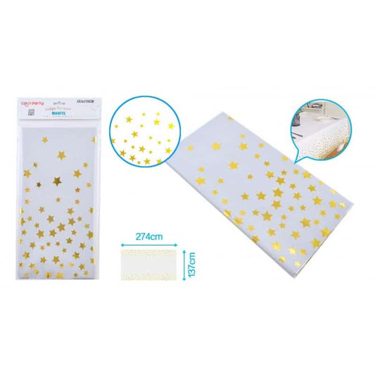 Mantel de plástico con estampado de estrellas doradas 137x274cm