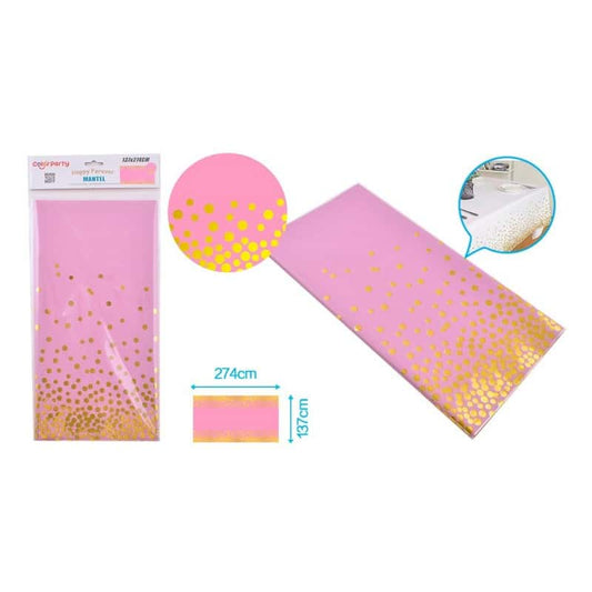 Mantel de plástico rosa/dorado 137x274cm
