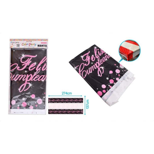 Mantel de plástico "Feliz Cumpleaños" rosa 137x274cm