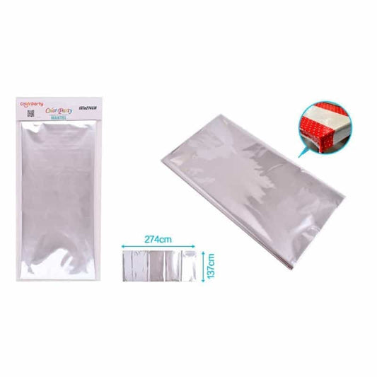 Mantel metalizado plateado 137x274cm