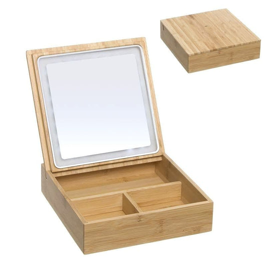 Organizador con Espejo con Luz Bambu 20x20x5cm