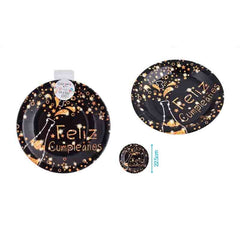 Platos de cartón negro/dorado 22.5cm 6 pcs
