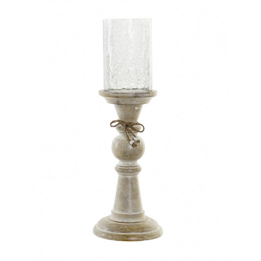 Portavela de madera mango clásico craquelado marrón S