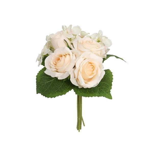 Ramo atado Rosas-Hortensia surt. X5-30cm Crema