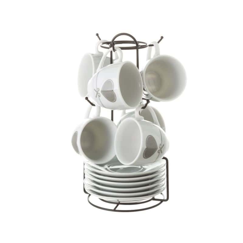 Set 6 tazas con plato café Heart porcelana gris 6 x 3 x 5,50 cm