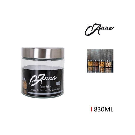 Tarro vidrio tapa acero 830ml Anna